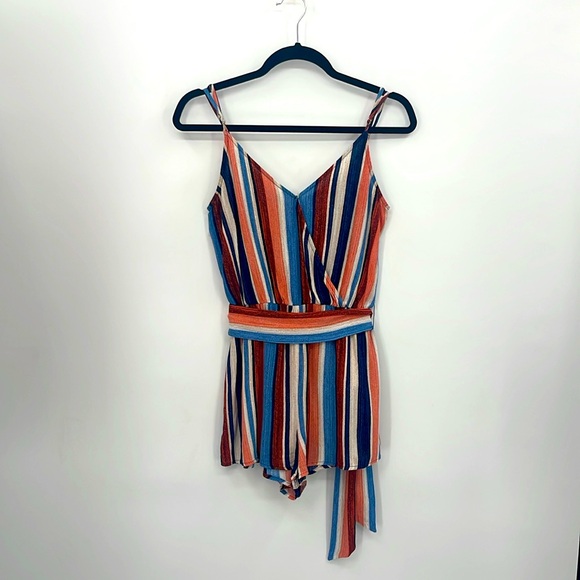 LULU’S Angelene Blue and Orange Striped Sleeveless Romper - Picture 6 of 7